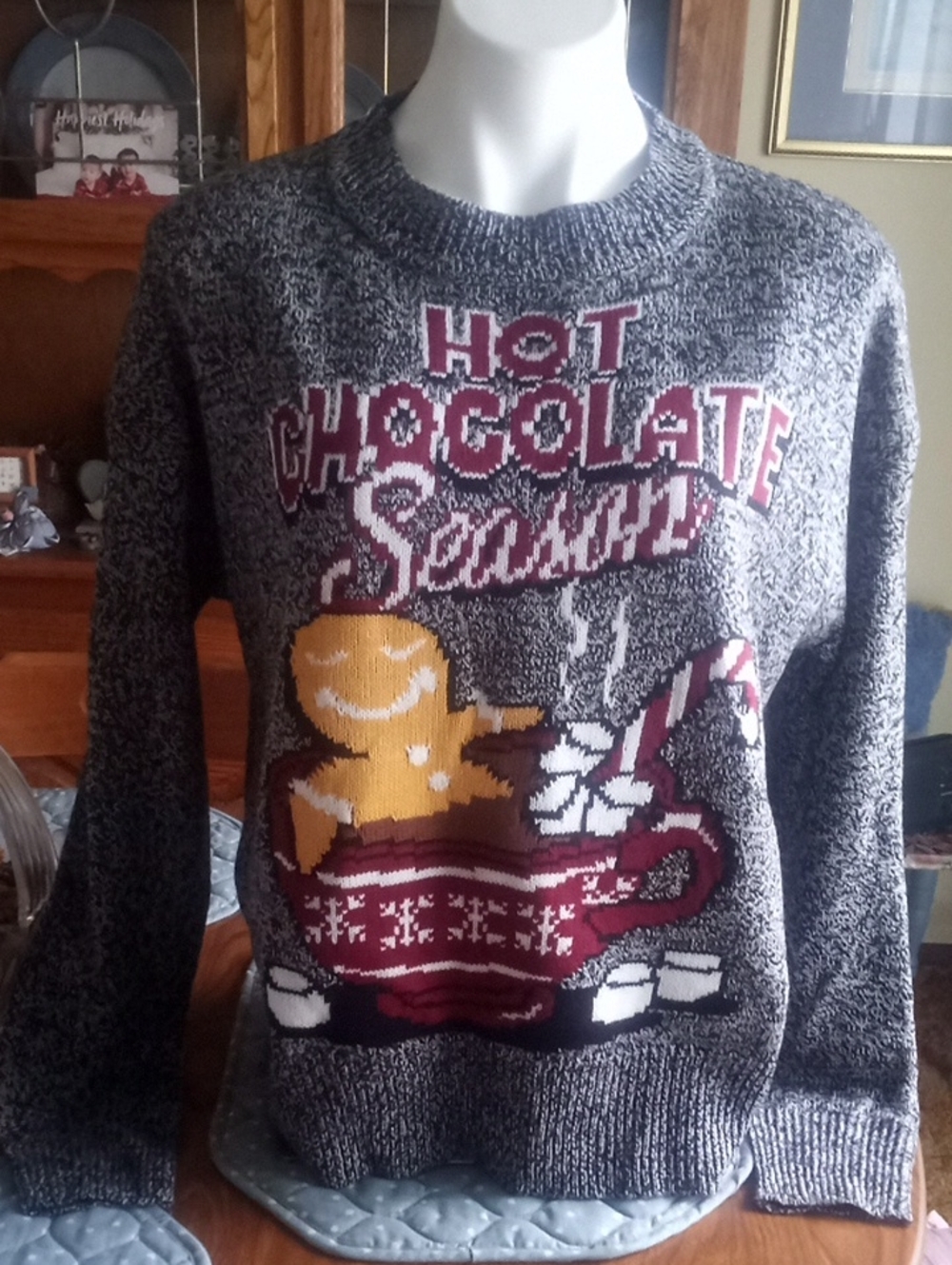 Ardene Gray Holiday 'Hot Chocolate Season' Sweater with Gingerbread Graphic